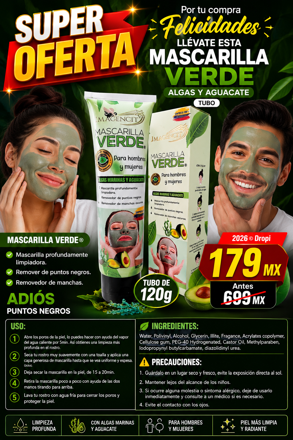 MASCARILLA VERDE ALGAS Y AGUACATE TUBO