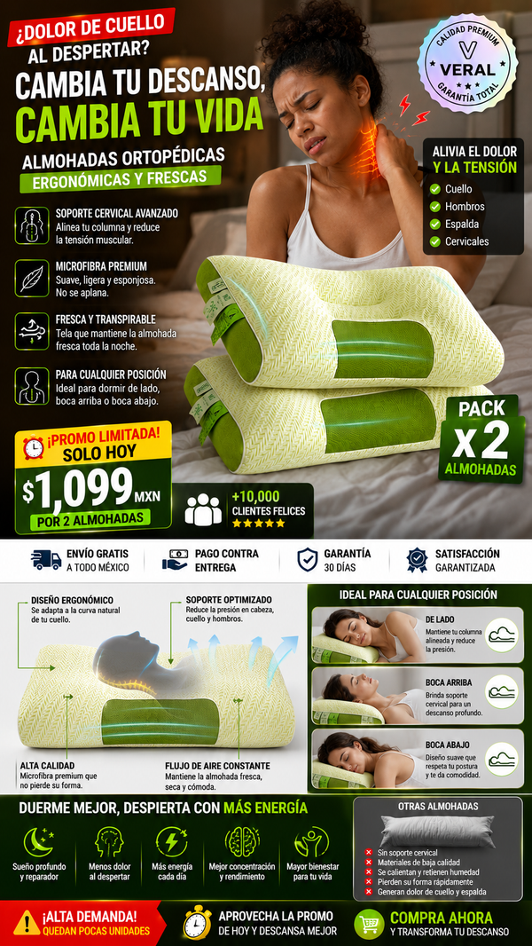 Almohadas Ortopédicas Ergonómicas Frescas Pack 2 Unidades