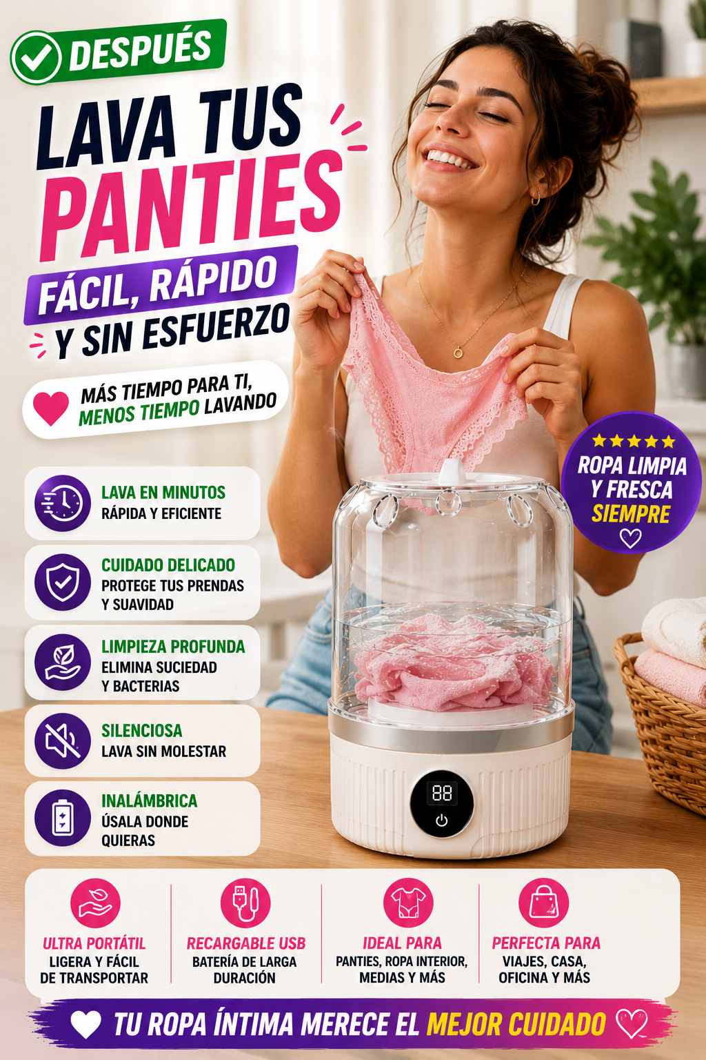 Mini Lavadora Recargable Inalámbrica Ultra Portátil