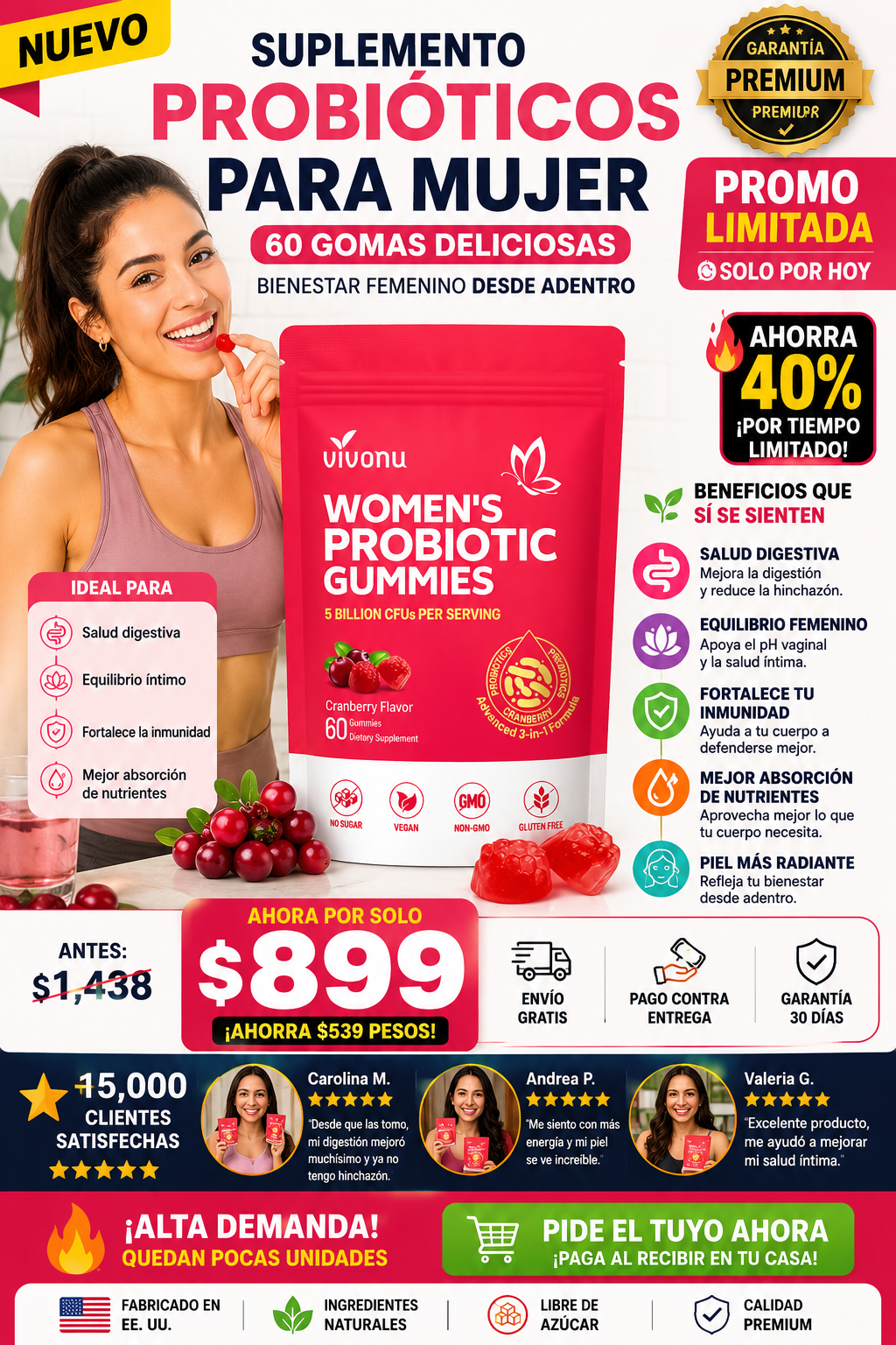 Probióticos Premium para Mujeres 60 Gomas Naturales