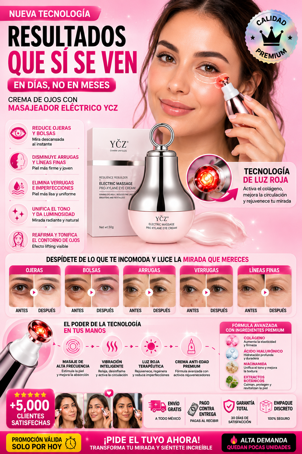 Crema Ojos Masaje Eléctrico Anti-Arrugas Premium