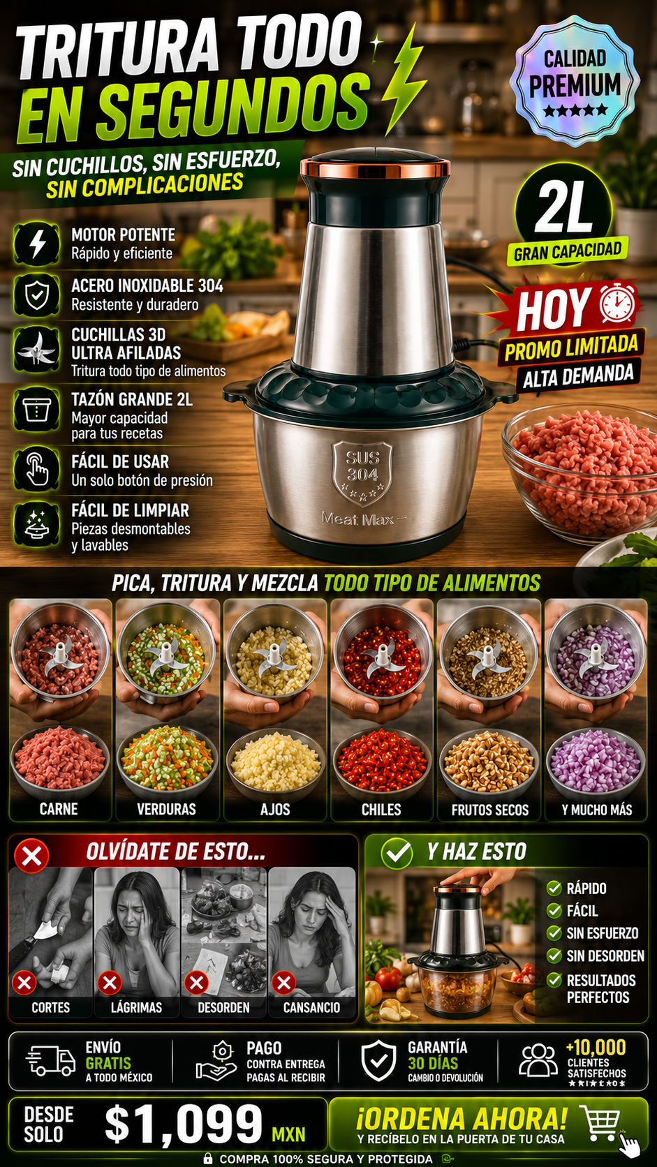 Picadora Eléctrica de Alimentos Potente Rápida