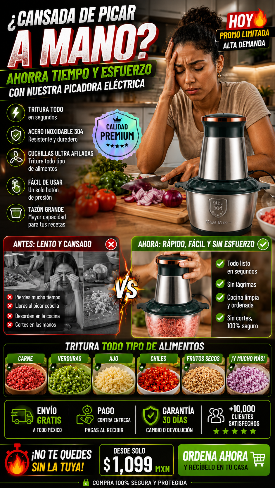 Picadora Eléctrica de Alimentos Potente Rápida