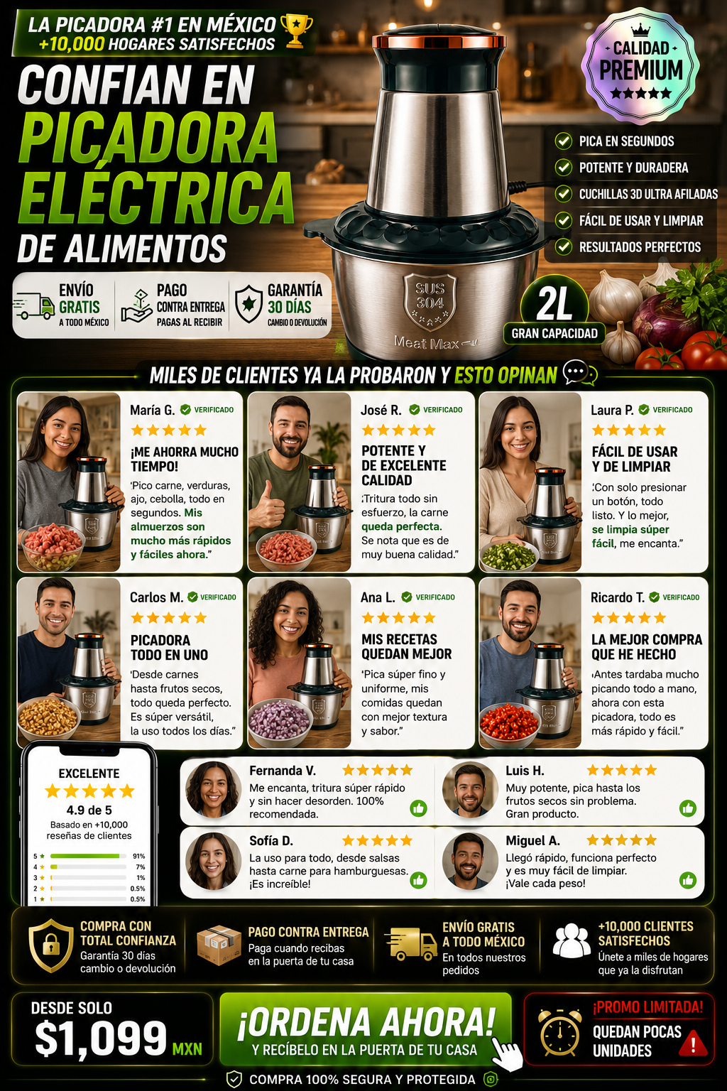 Picadora Eléctrica de Alimentos Potente Rápida