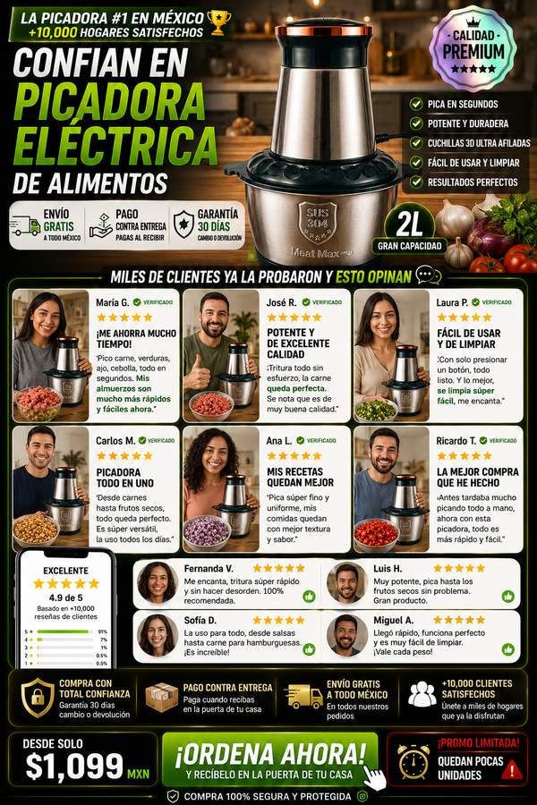 Picadora Eléctrica de Alimentos Potente Rápida