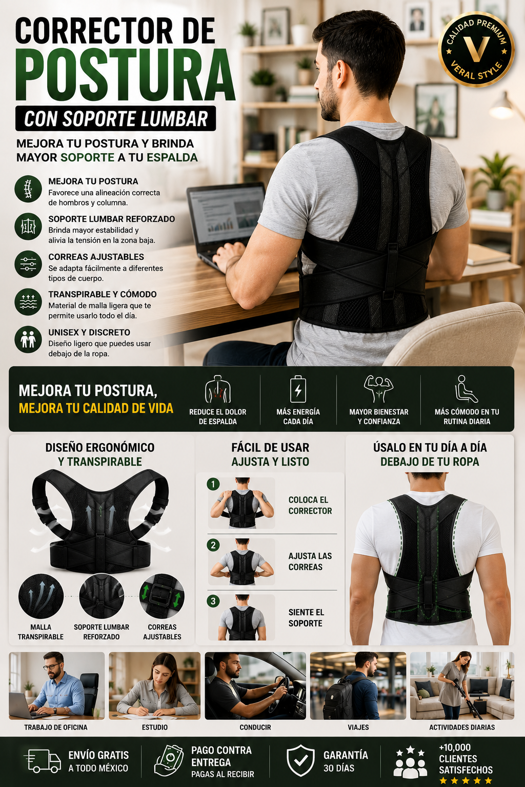 Corrector Postura Soporte Lumbar Premium Ajustable