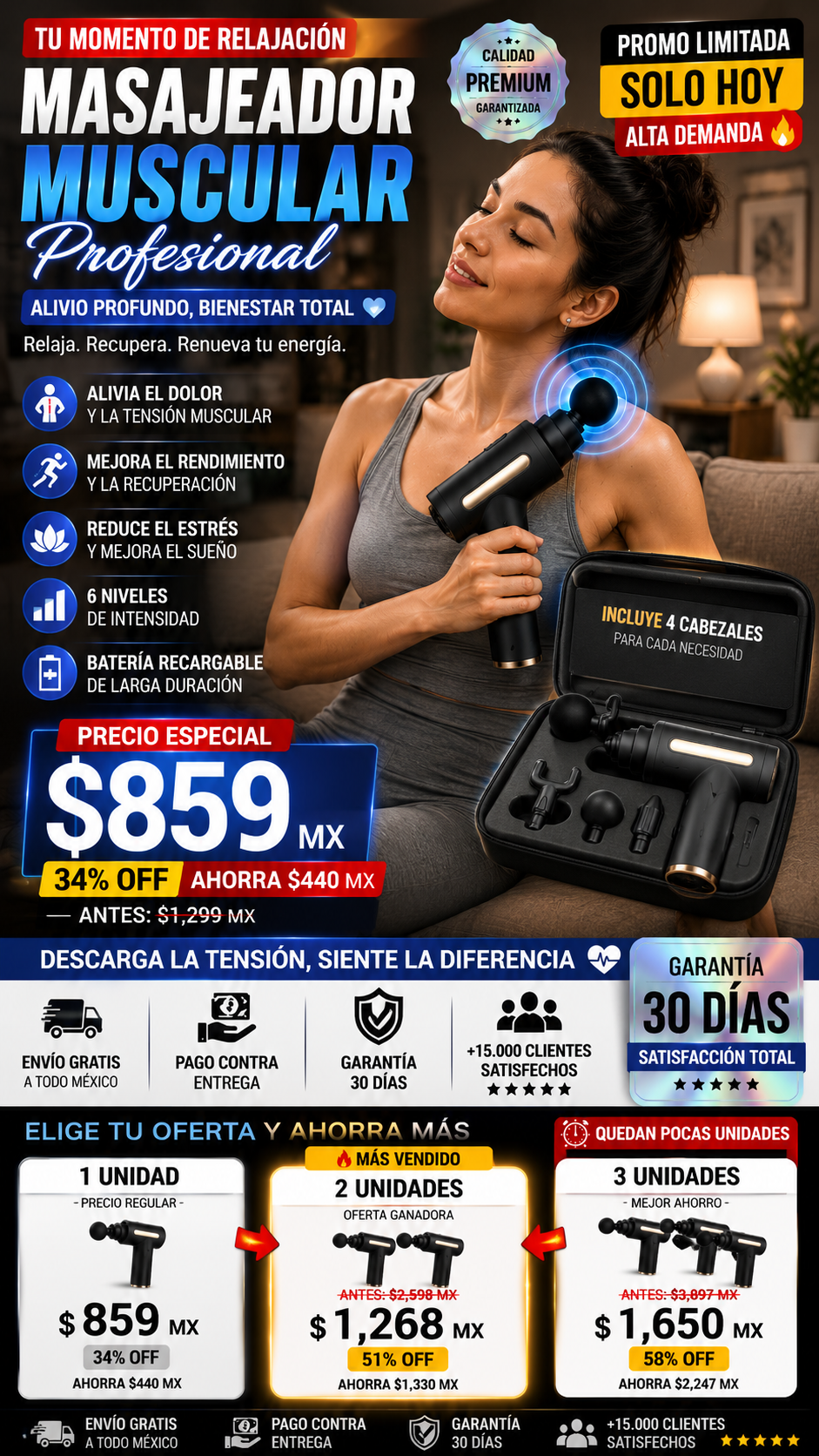 Pistola Masajeadora Muscular Portátil - Alivio Inmediato