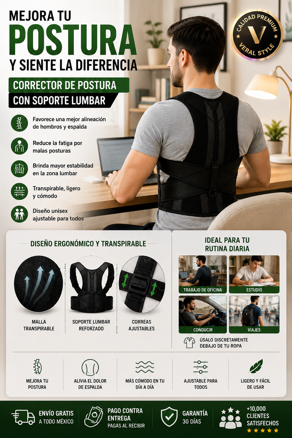 Corrector Postura Soporte Lumbar Premium Ajustable