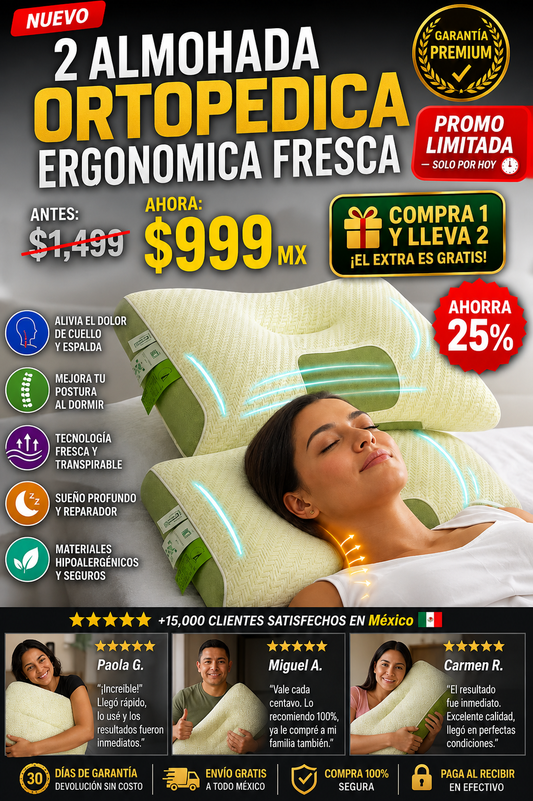 Almohadas Ortopédicas Ergonómicas Frescas Pack 2 Unidades
