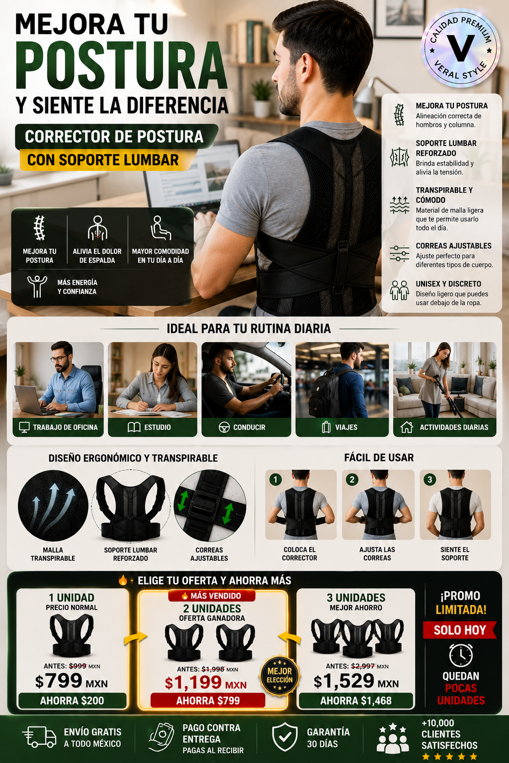 Corrector Postura Soporte Lumbar Premium Ajustable