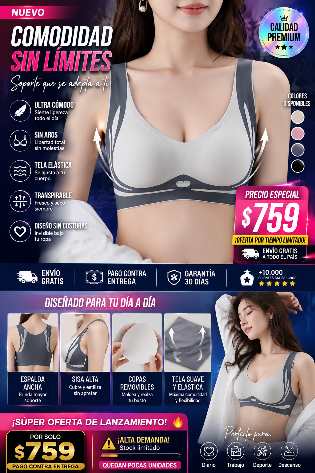 Sujetador Push Up Sin Costuras Comodidad Máxima
