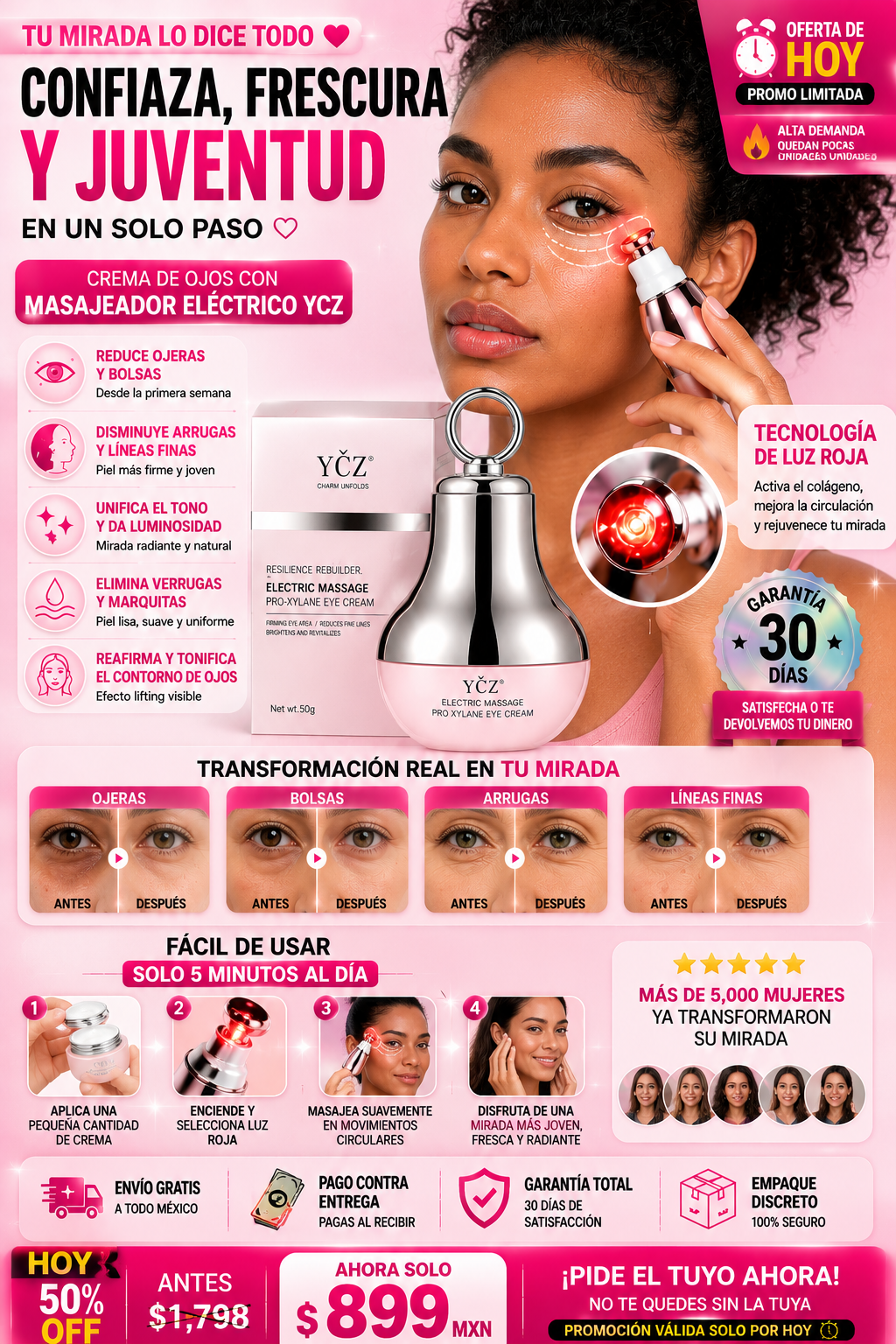 Crema Ojos Masaje Eléctrico Anti-Arrugas Premium