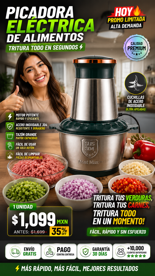Picadora Eléctrica de Alimentos Potente Rápida