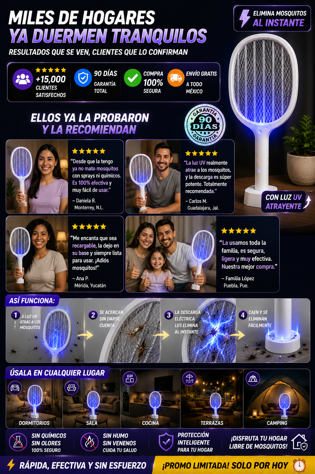 Raqueta Mosquitero Eléctrico Recargable Mata Insectos