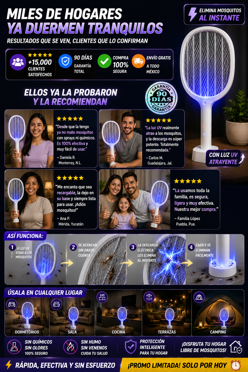 Raqueta Mosquitero Eléctrico Recargable Mata Insectos