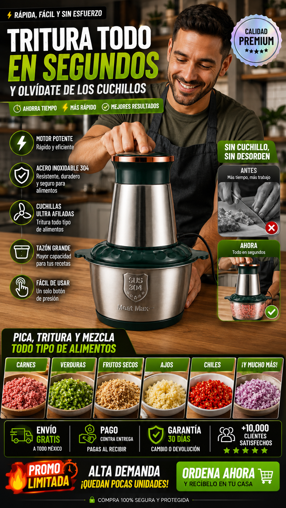Picadora Eléctrica de Alimentos Potente Rápida
