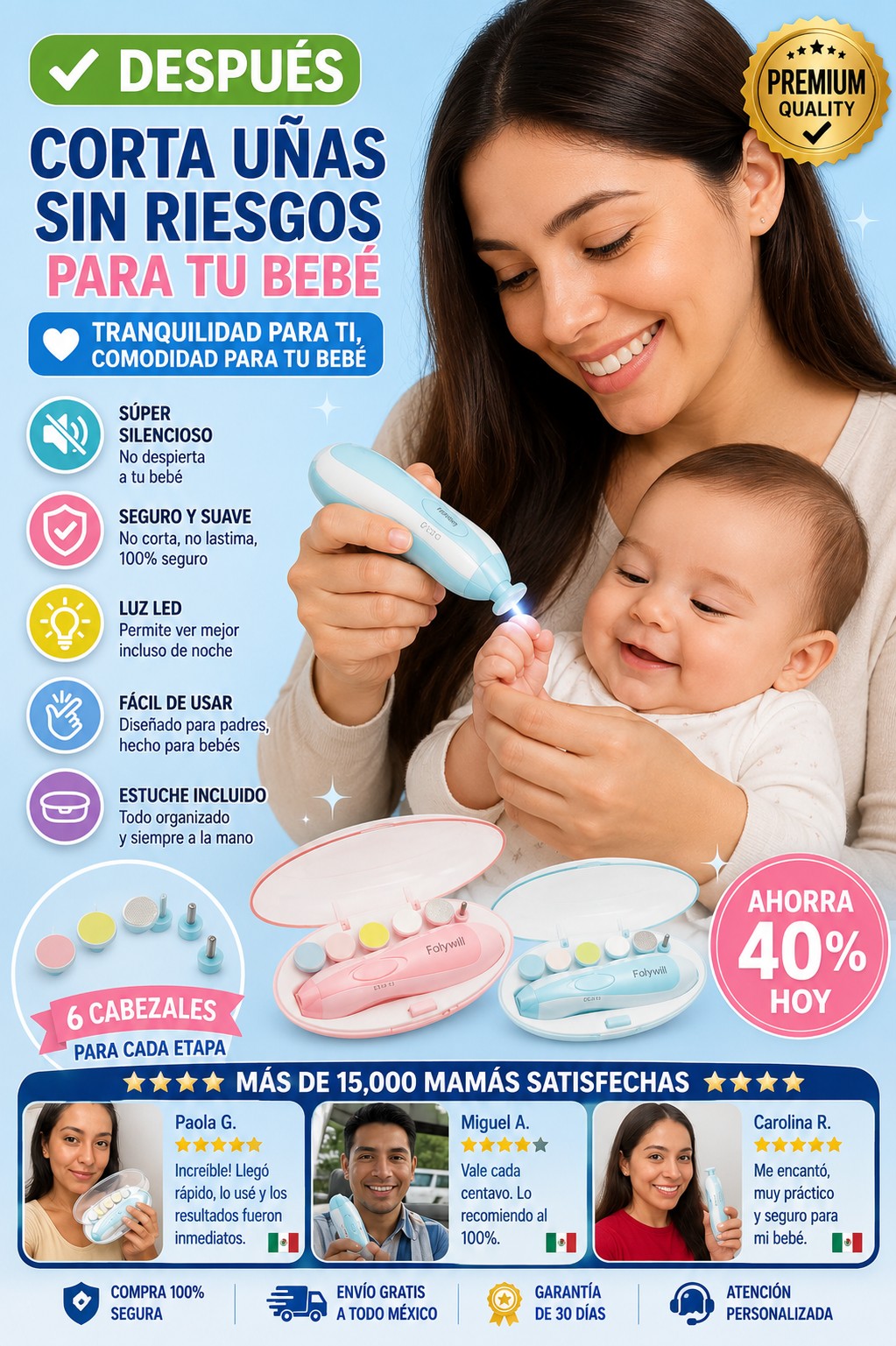 Pulidor Eléctrico Corta Uñas Seguro Bebé