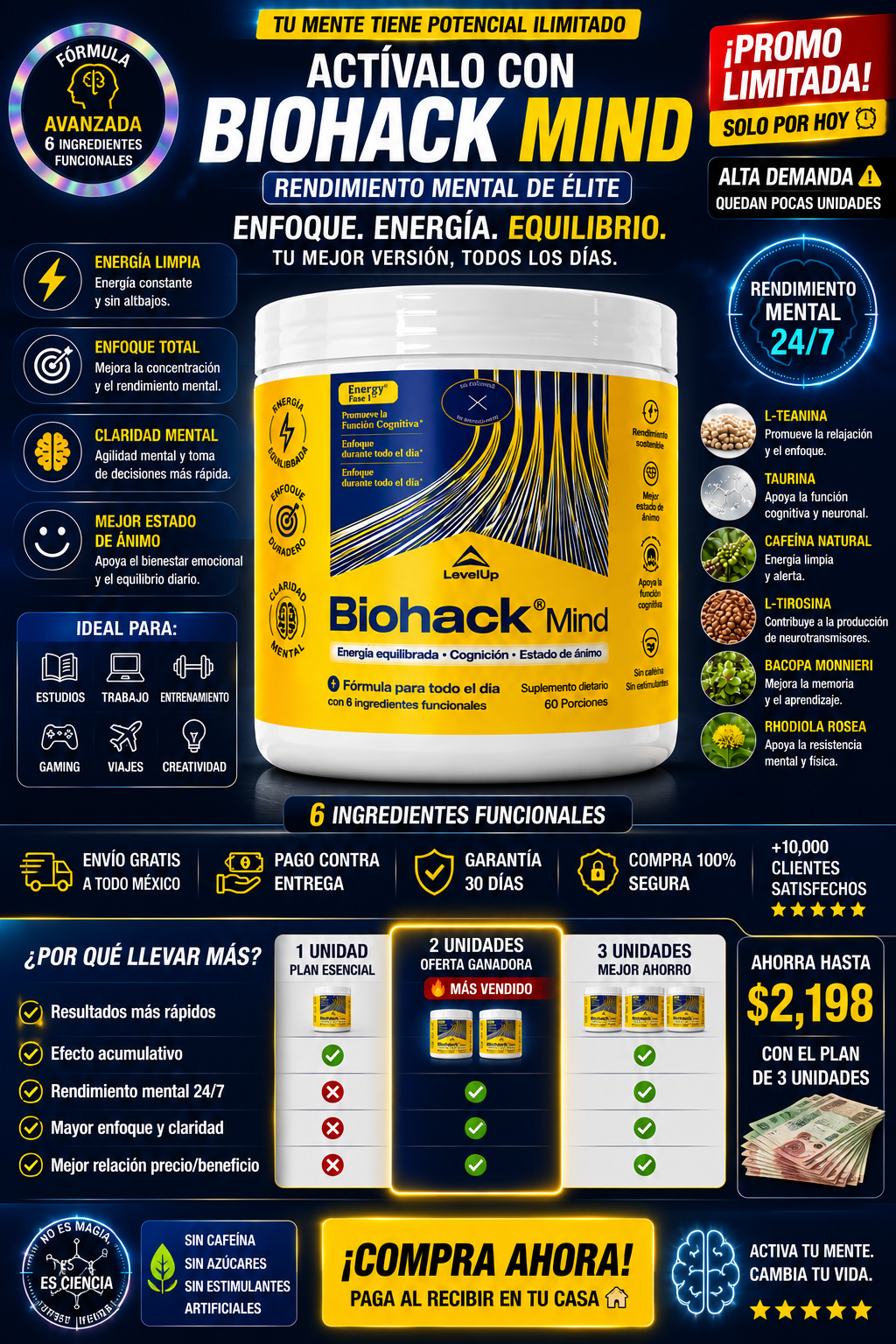 Suplemento Biohack Potencia Mental Máximo Rendimiento Hoy