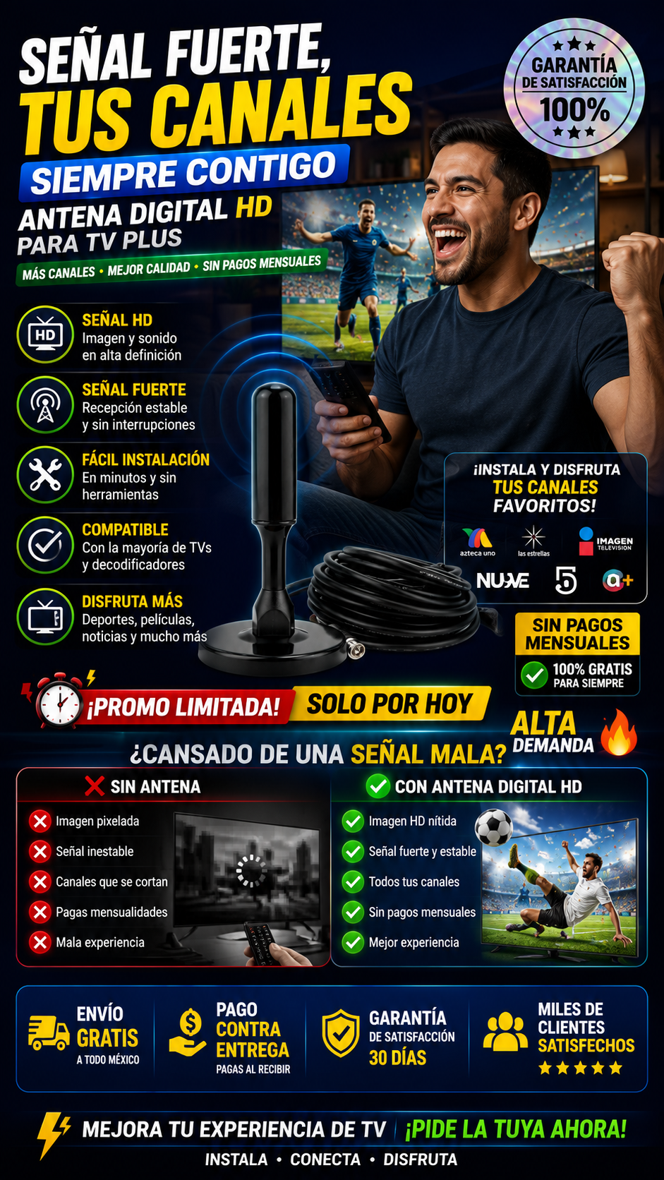 Antena Digital HD Para TV Plus Señal Fuerte