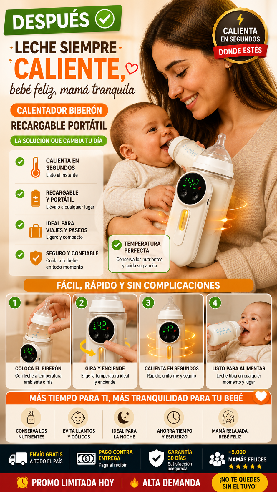 Calentador Biberon Recargable Portatil