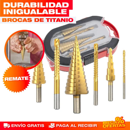 SET DE 6 BROCAS ESCALONADAS DE TITANIO ✔️