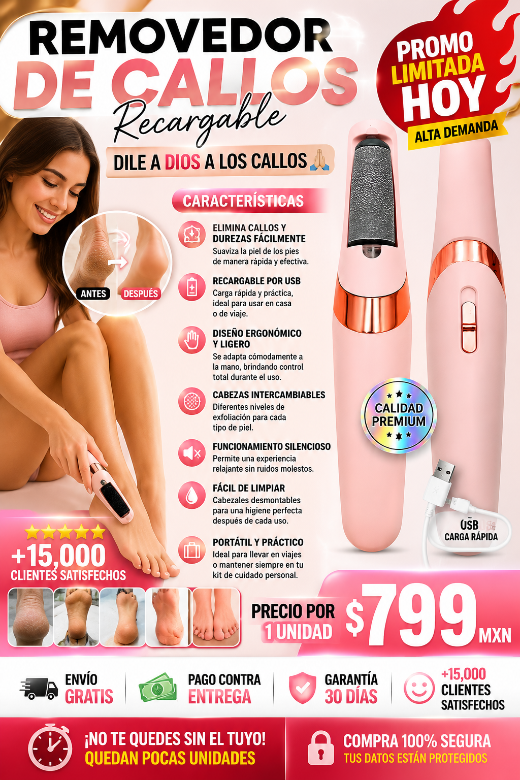 Removedor de Callos Eléctrico Recargable Profesional