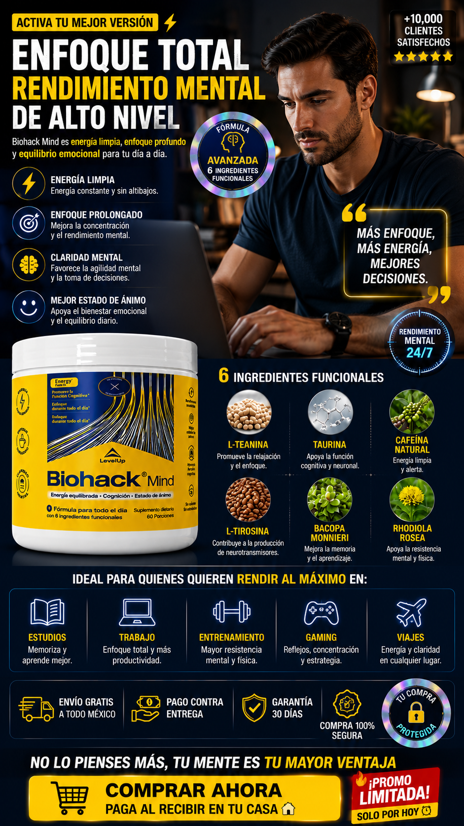 Suplemento Biohack Potencia Mental Máximo Rendimiento Hoy