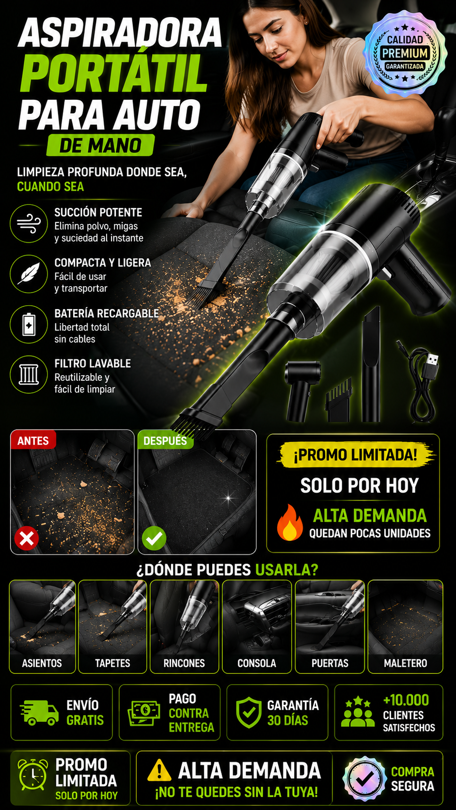Aspiradora Portátil de Mano Para Auto
