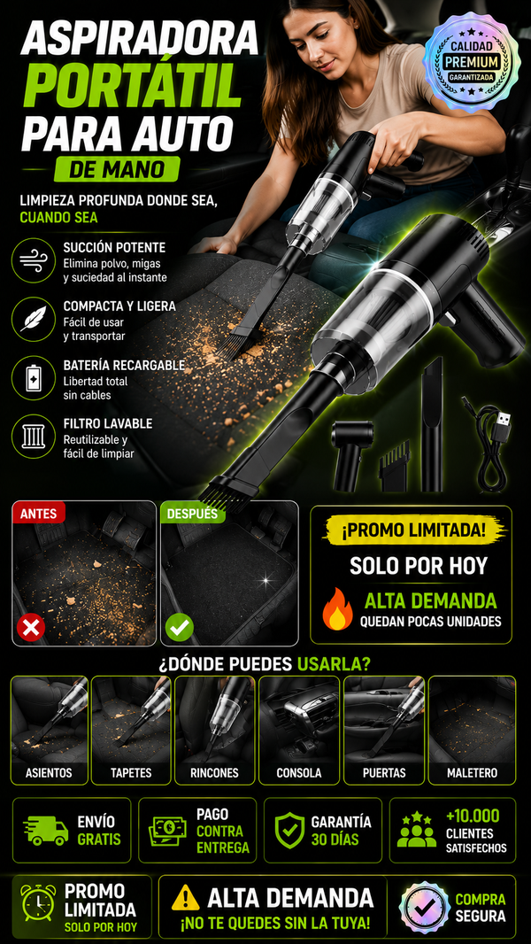 Aspiradora Portátil de Mano Para Auto