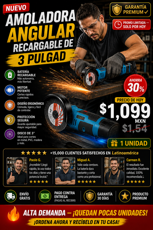 Amoladora Angular Recargable 3" Potente Profesional