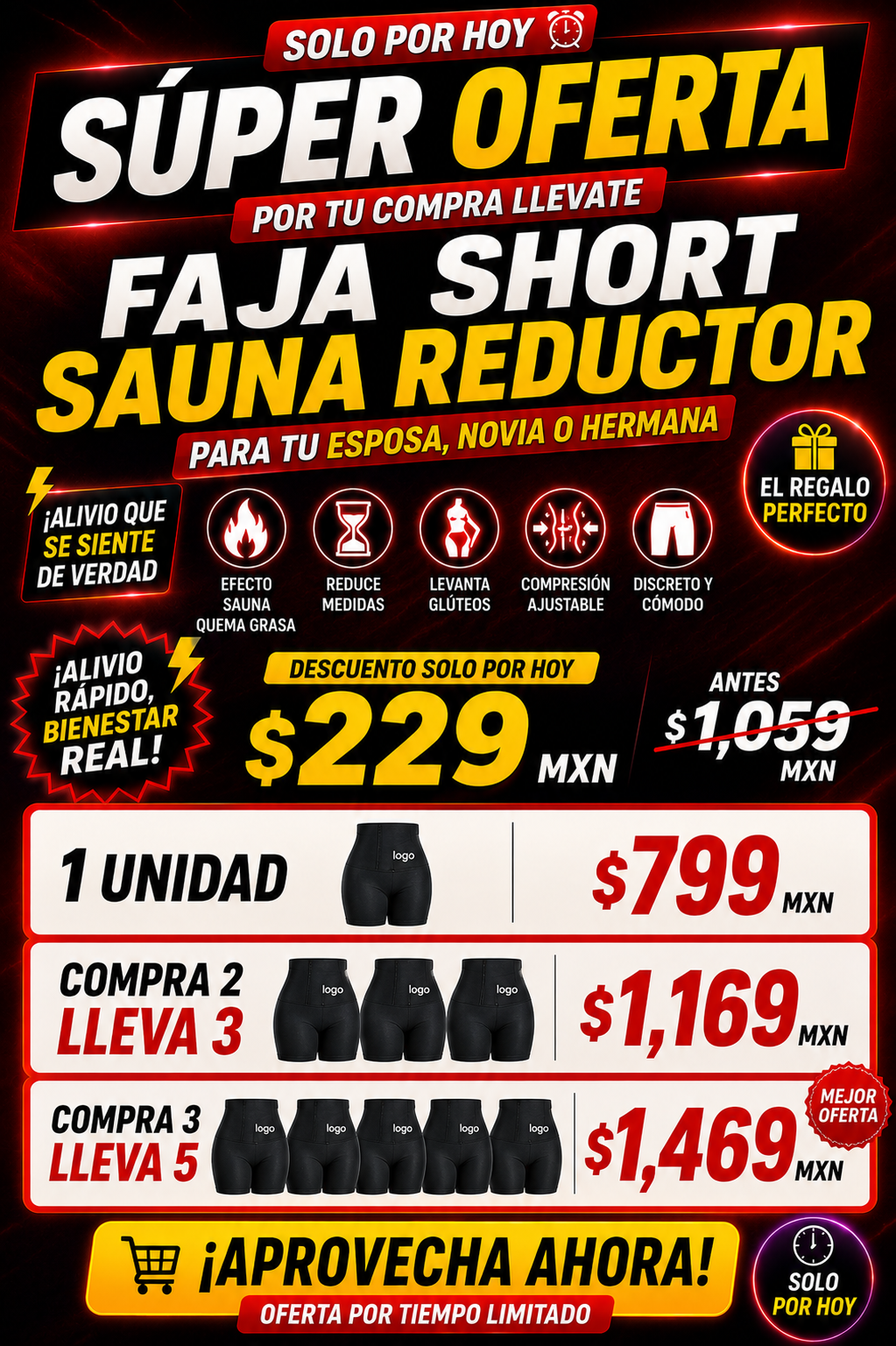 Faja Short Sauna Reductora Efecto Inmediato