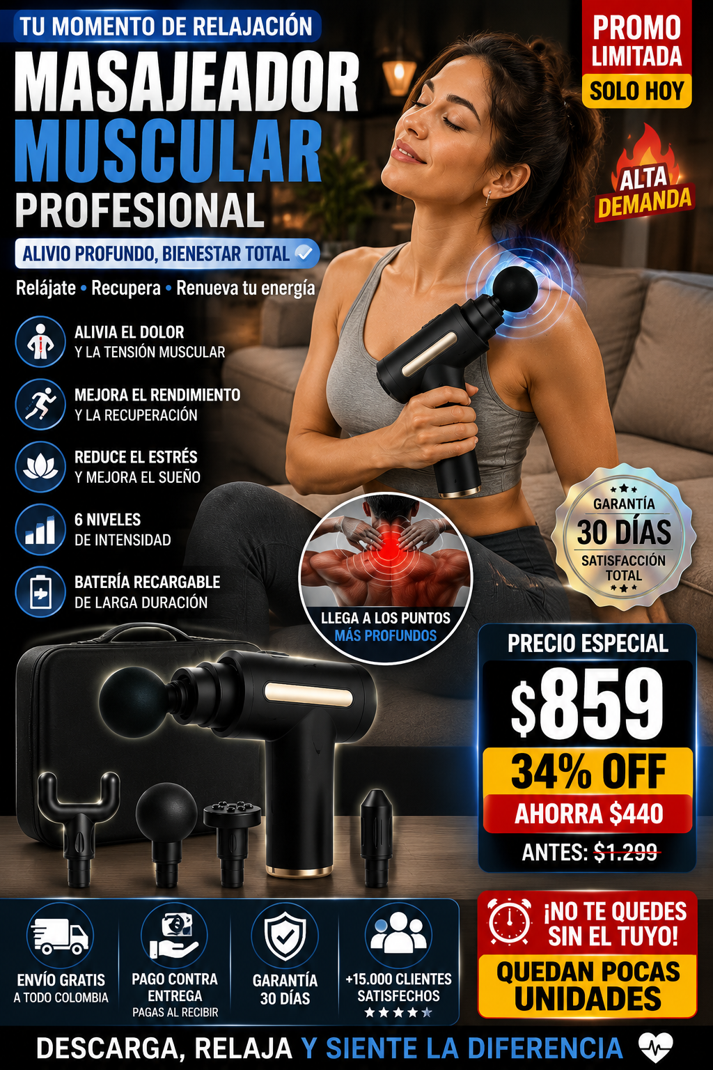 Pistola Masajeadora Muscular Portátil - Alivio Inmediato