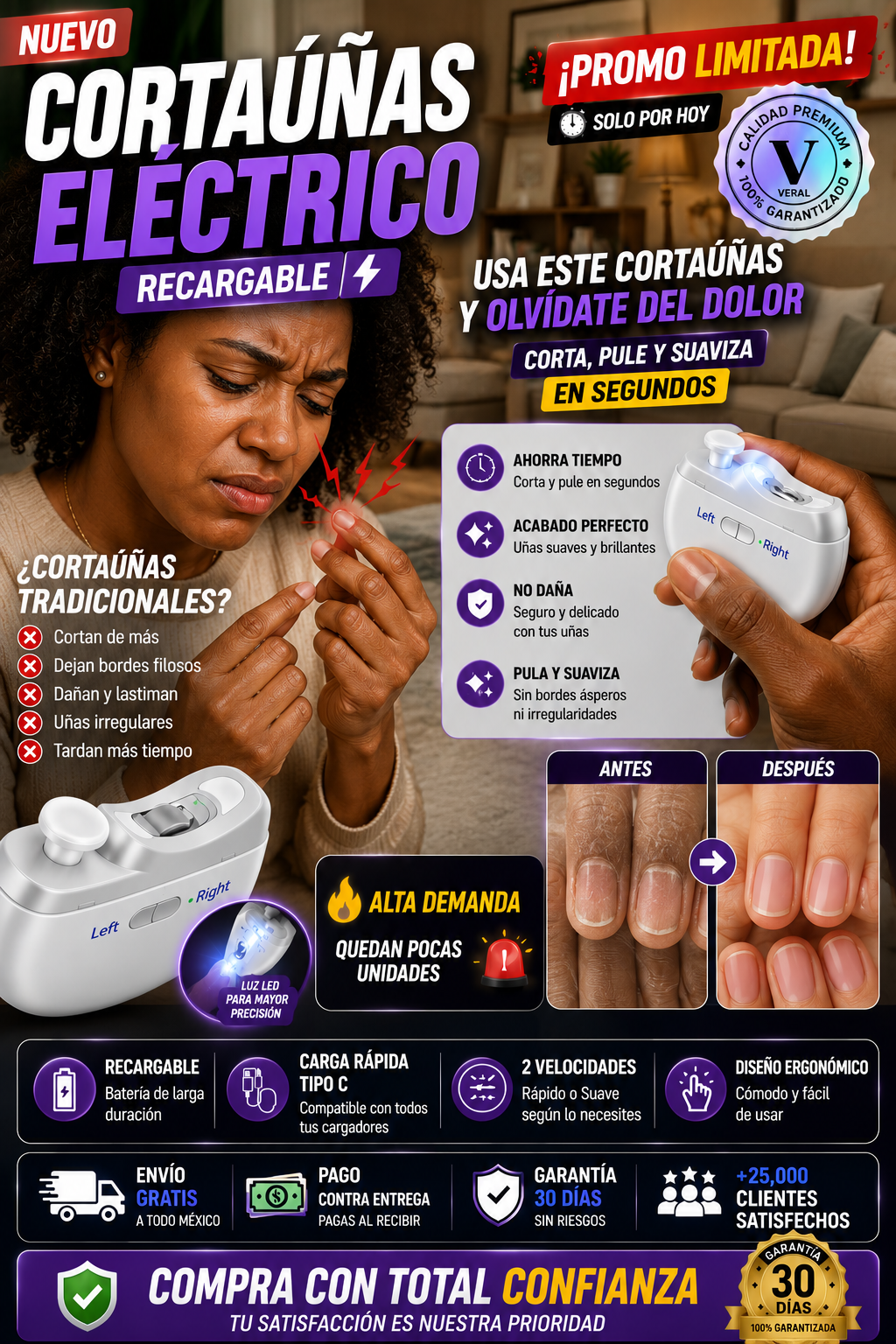 Cortauñas Eléctrico Recargable Profesional Premium