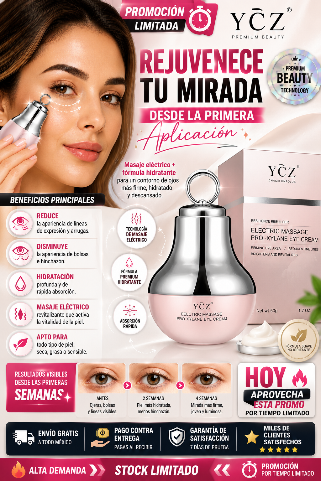 Crema Ojos Masaje Eléctrico Anti-Arrugas Premium