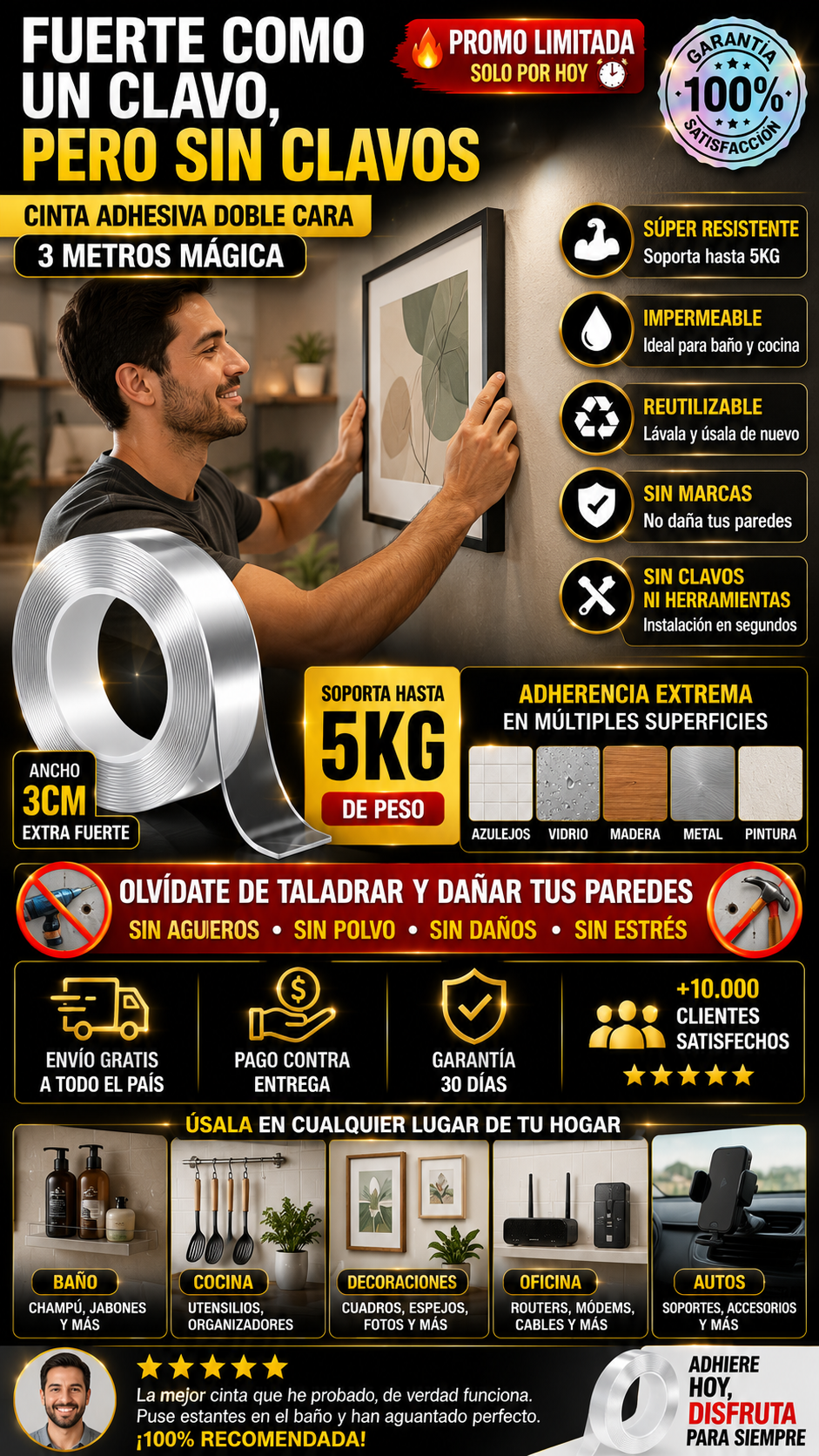 Cinta Adhesiva Doble Cara 3 Metros Mágica Premium