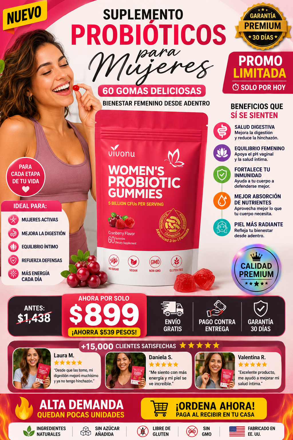 Probióticos Premium para Mujeres 60 Gomas Naturales