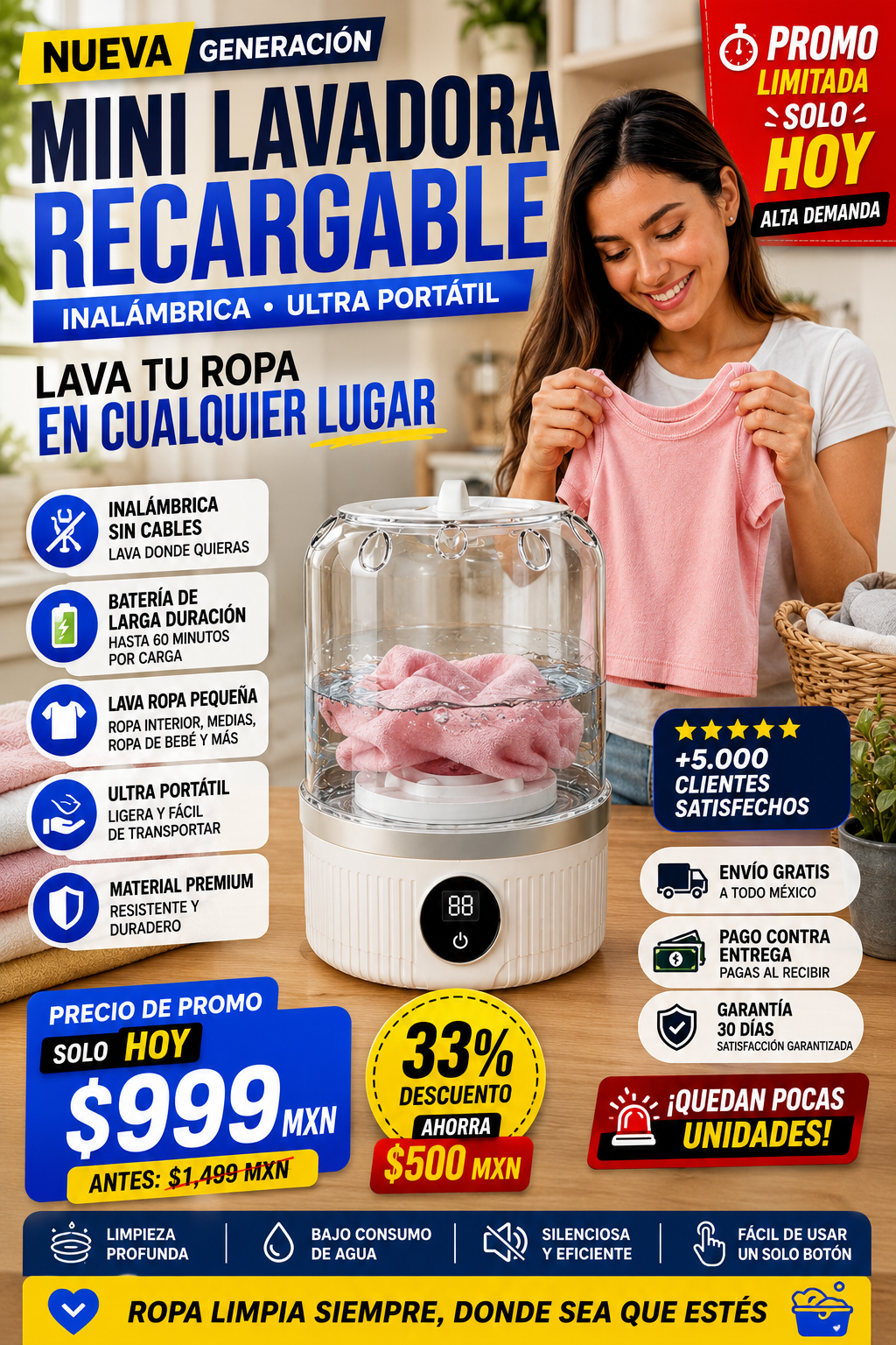 Mini Lavadora Recargable Inalámbrica Ultra Portátil
