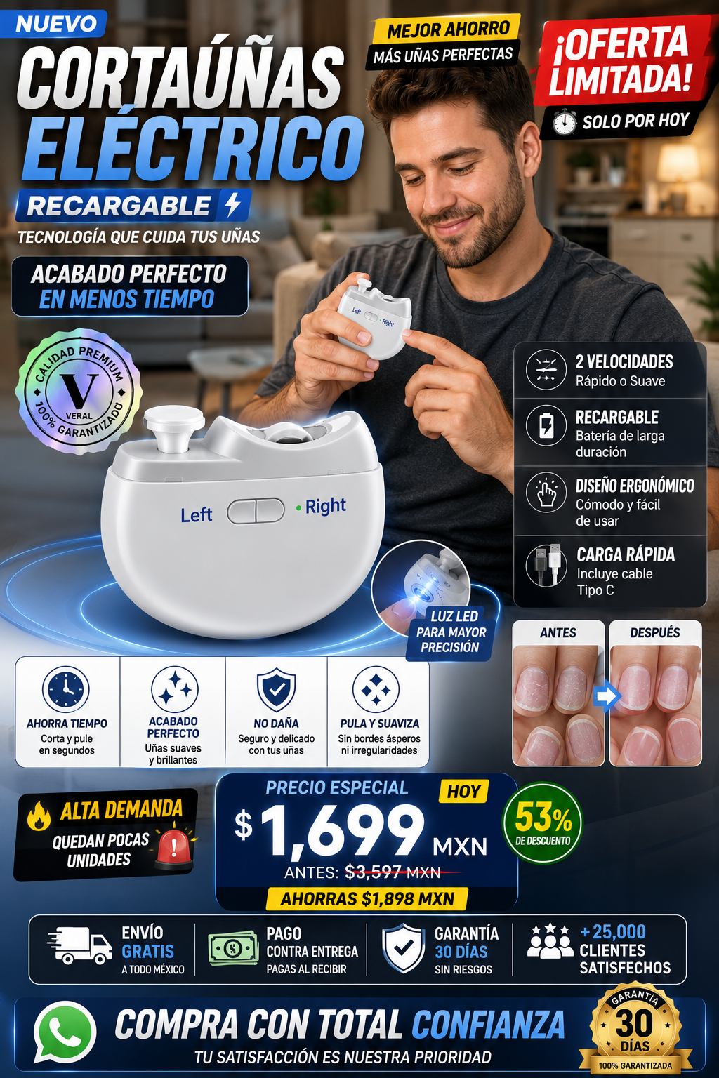 Cortauñas Eléctrico Recargable Profesional Premium