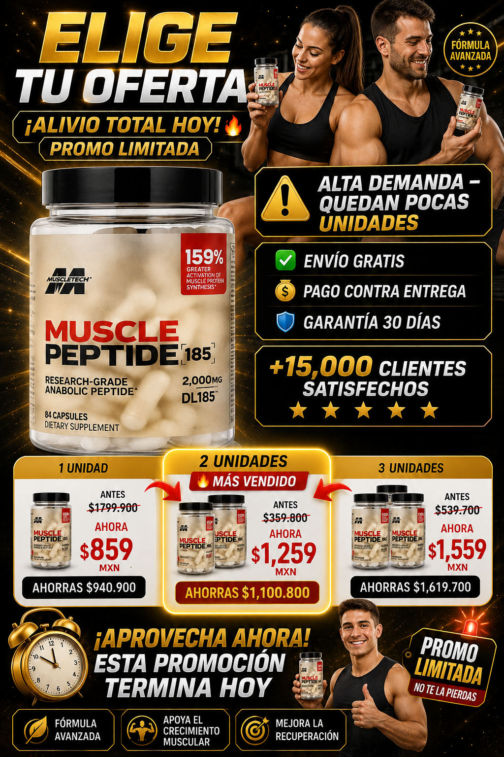 Suplemento Muscle Peptide 84 Cápsulas Ganancia Muscular