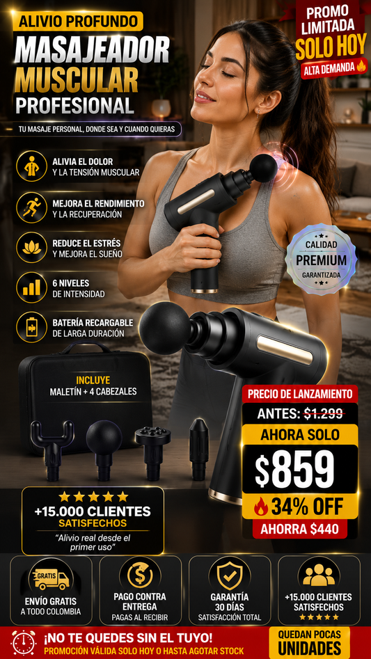 Pistola Masajeadora Muscular Portátil - Alivio Inmediato