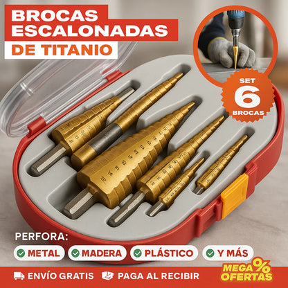 SET DE 6 BROCAS ESCALONADAS DE TITANIO ✔️