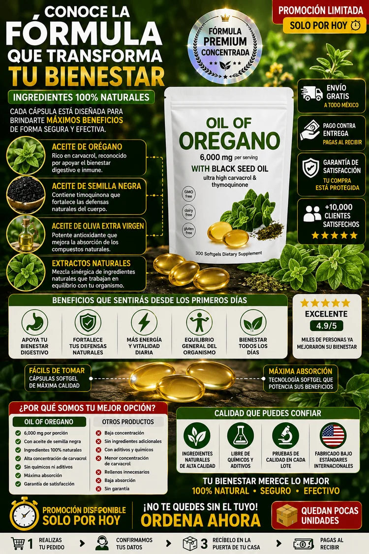Aceite Oregano 300 Cápsulas Premium Natural Puro