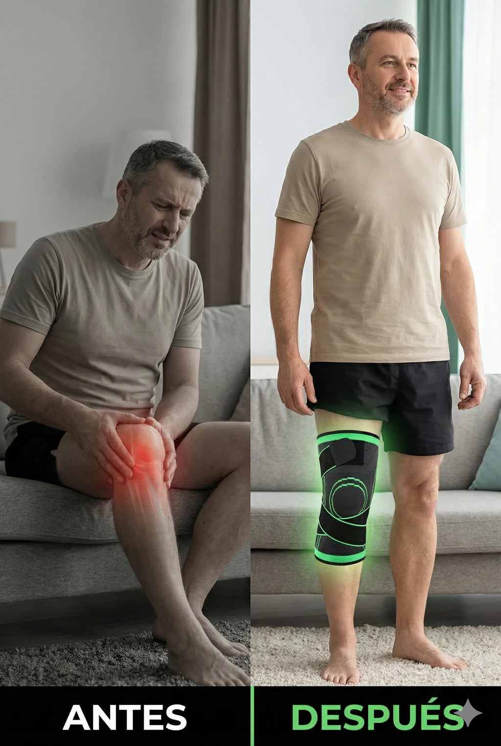 Rodillera deportiva de compresión con soporte lateral