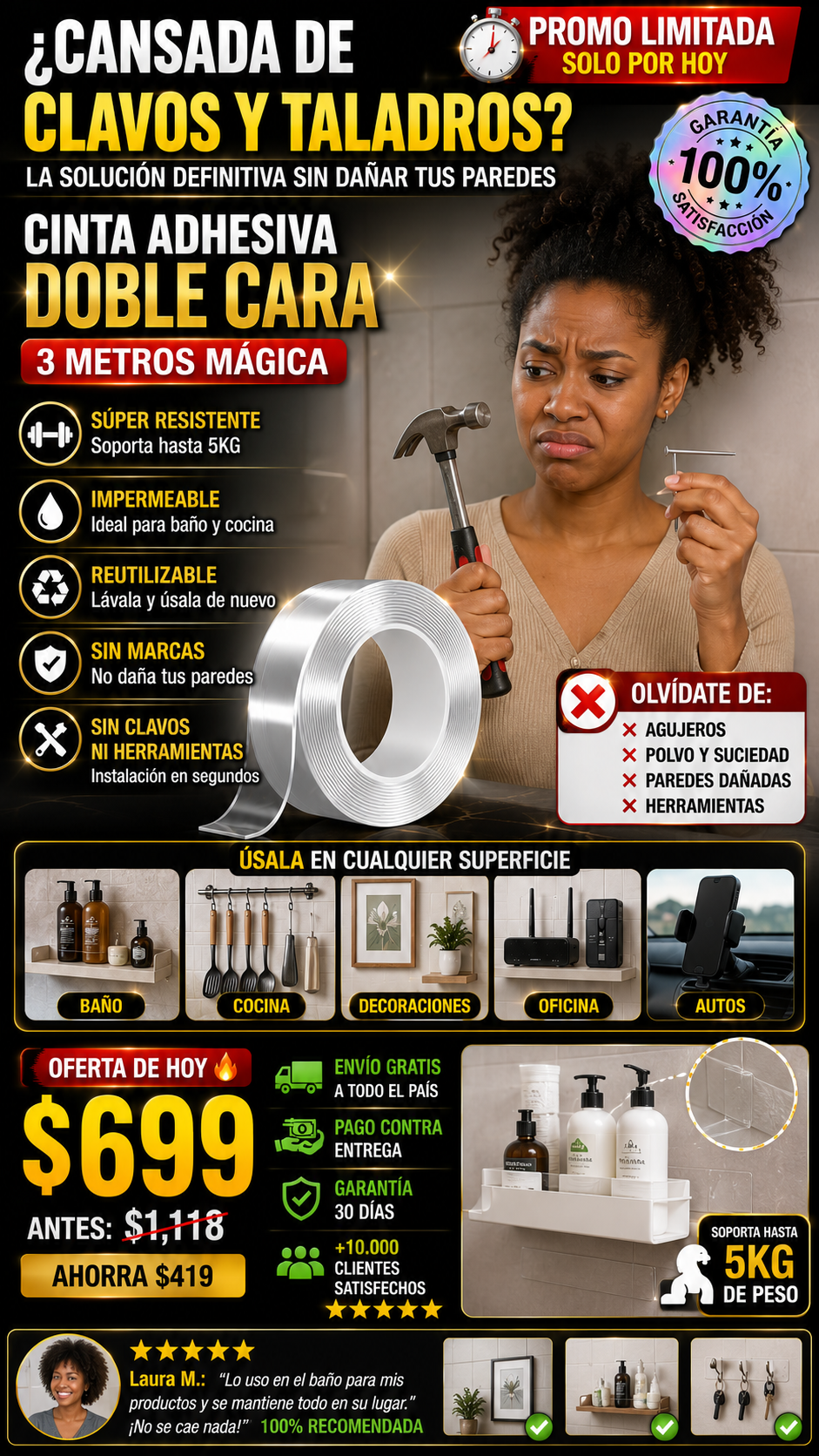 Cinta Adhesiva Doble Cara 3 Metros Mágica Premium