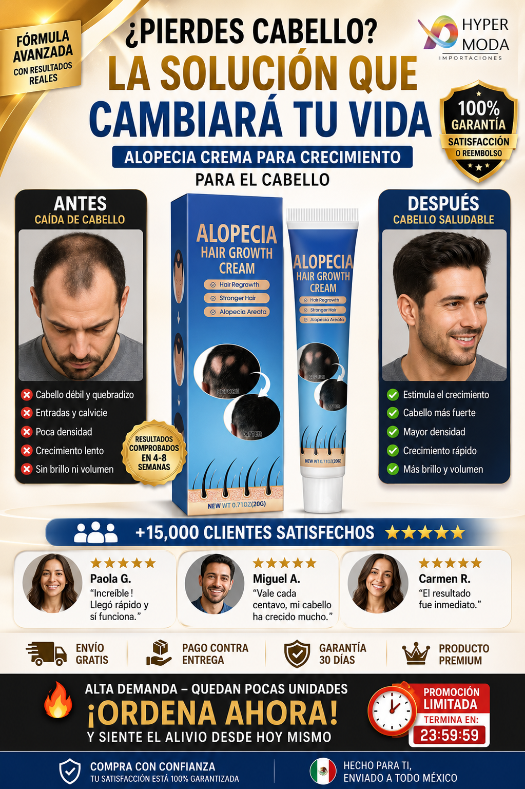 Crema Alopecia Crecimiento Cabello Garantizado Entrega Ya