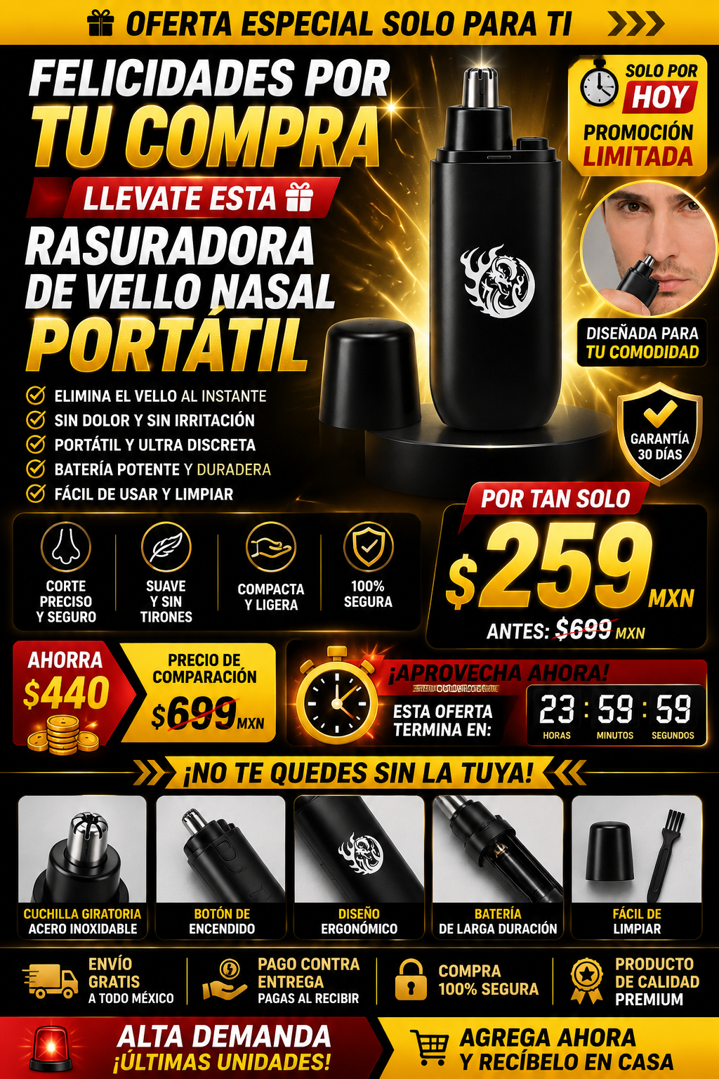 Rasuradora De Vello Nasal Portátil