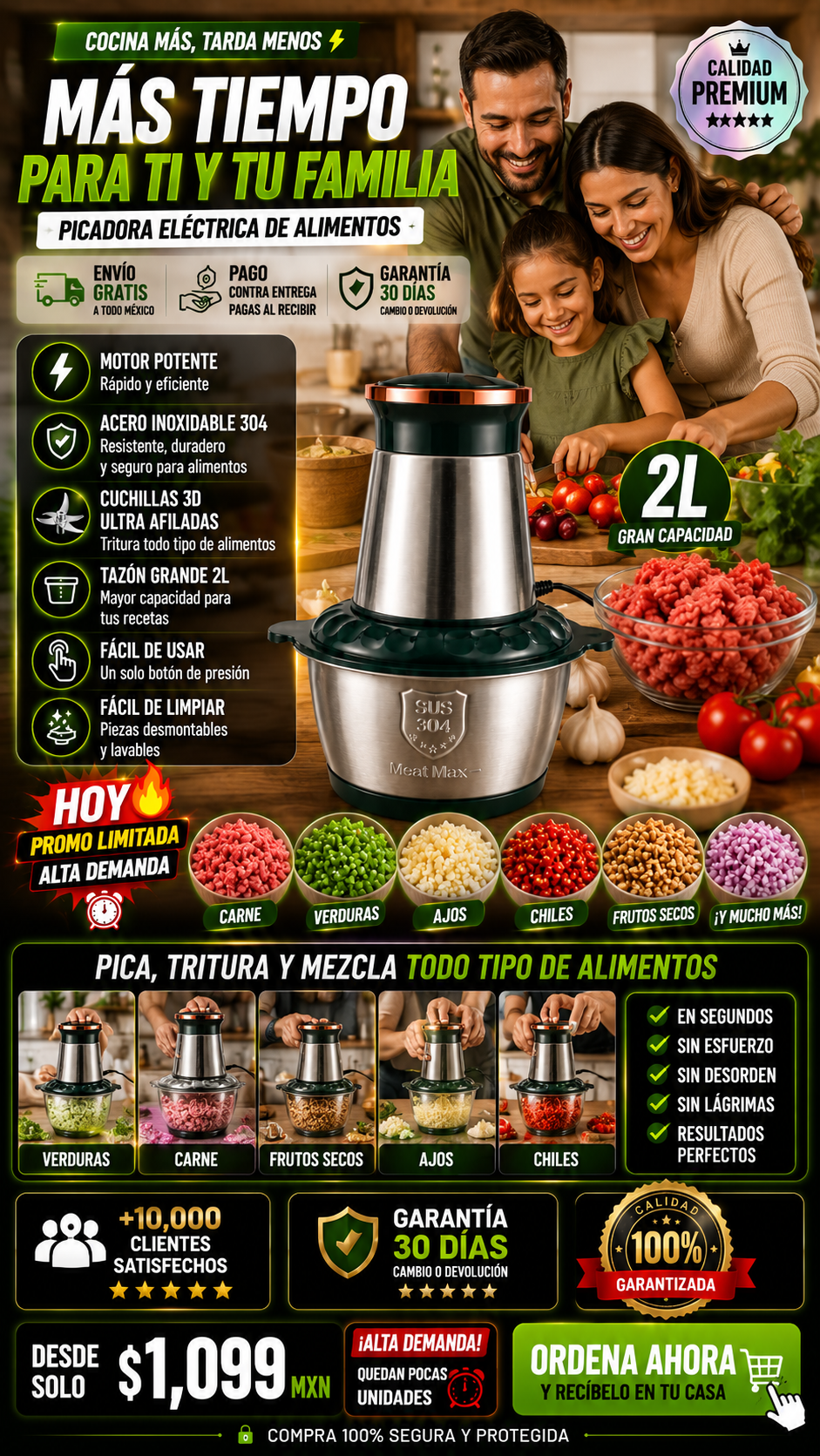 Picadora Eléctrica de Alimentos Potente Rápida