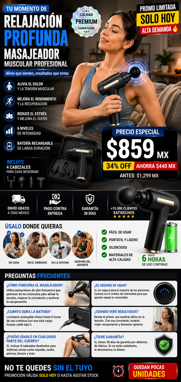 Pistola Masajeadora Muscular Portátil - Alivio Inmediato