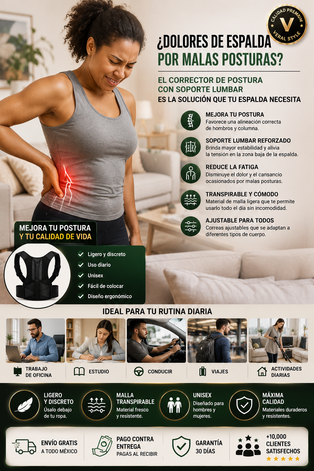 Corrector Postura Soporte Lumbar Premium Ajustable