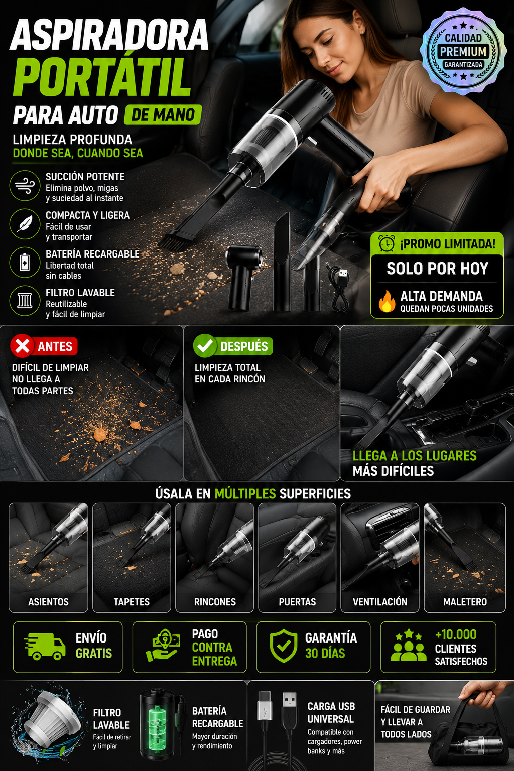 Aspiradora Portátil de Mano Para Auto